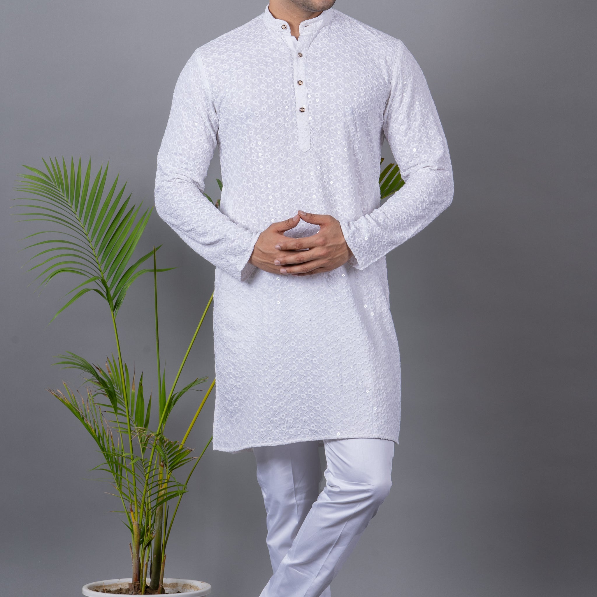 MEN'S SOLID SEQUENCE KURTA (WHITE)