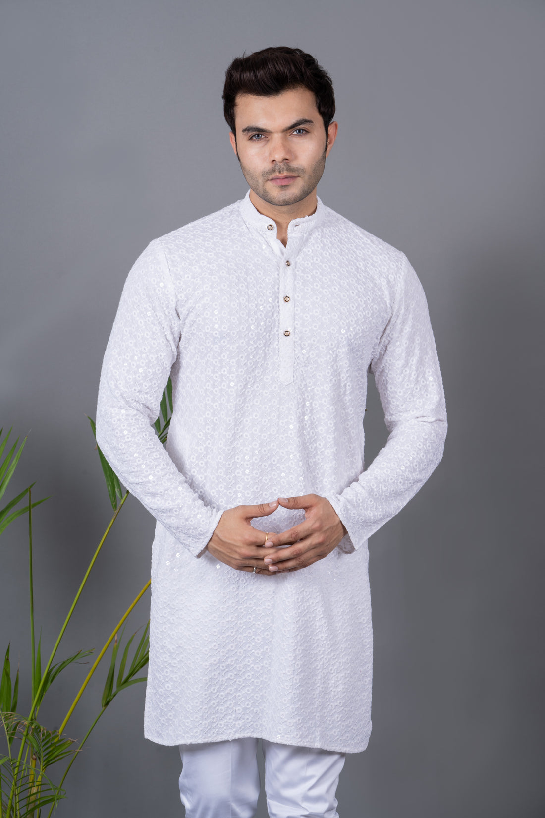 MEN'S SOLID SEQUENCE KURTA (WHITE)