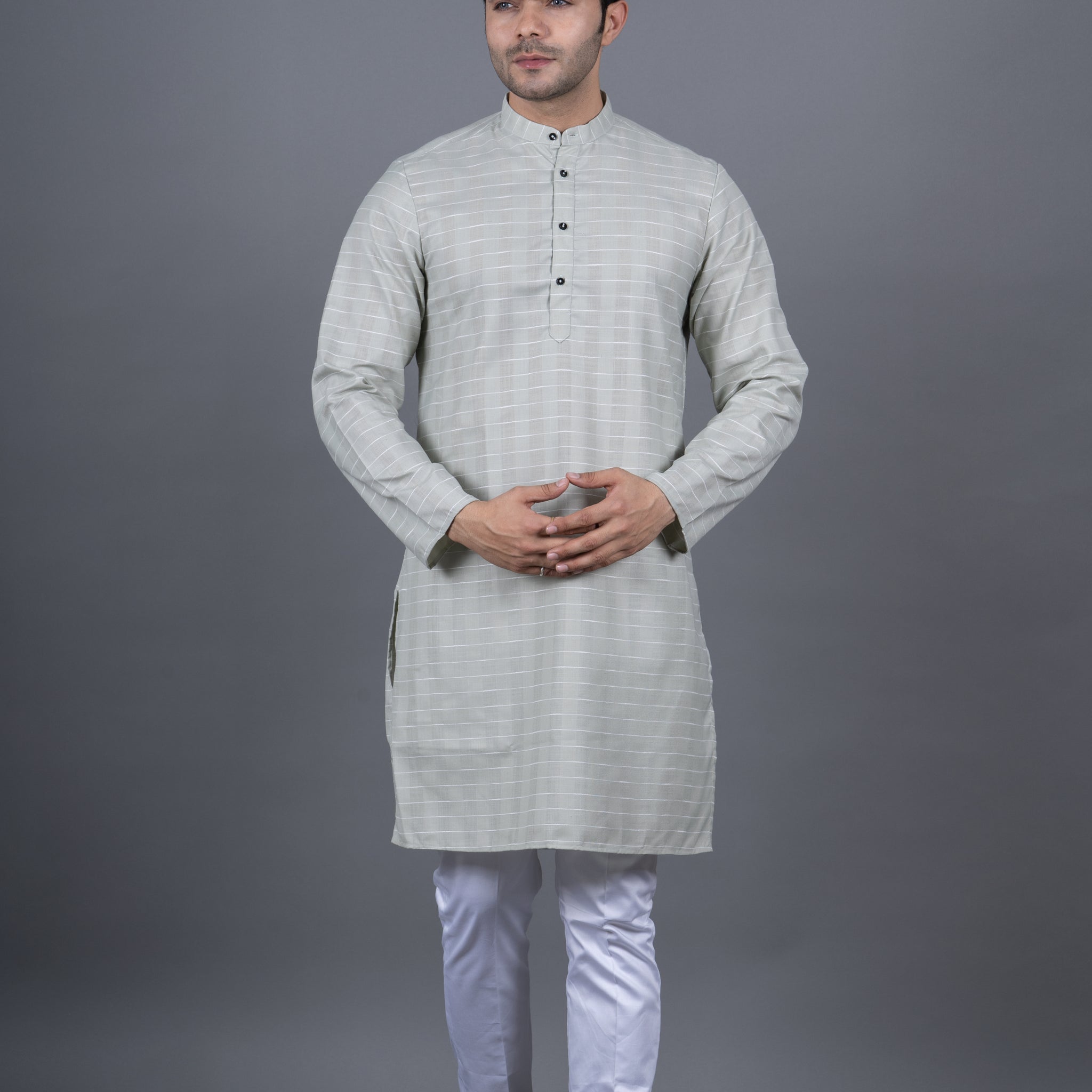 MEN'S STRIPE KURTA (LIGHT GREEN)