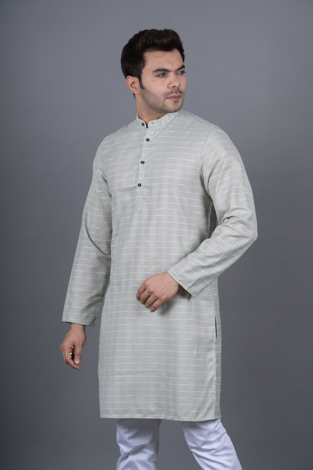 MEN'S STRIPE KURTA (LIGHT GREEN)