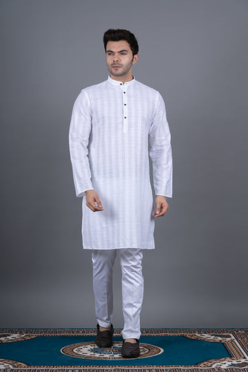 MEN'S STRIPE KURTA (WHITE)