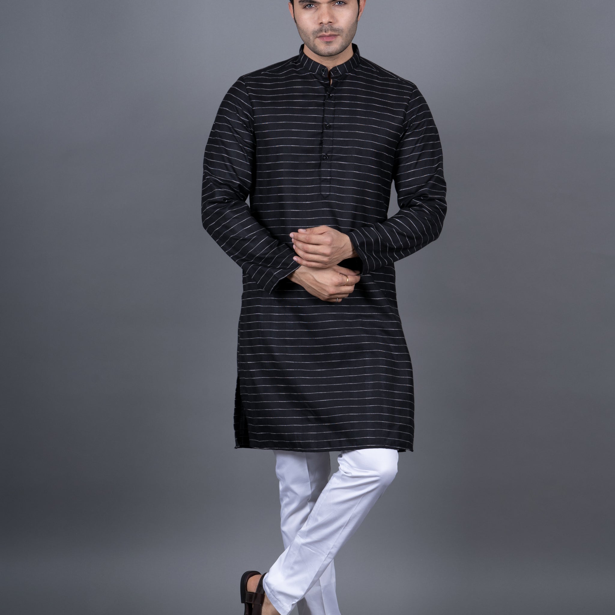 MEN'S STRIPE KURTA (BLACK)