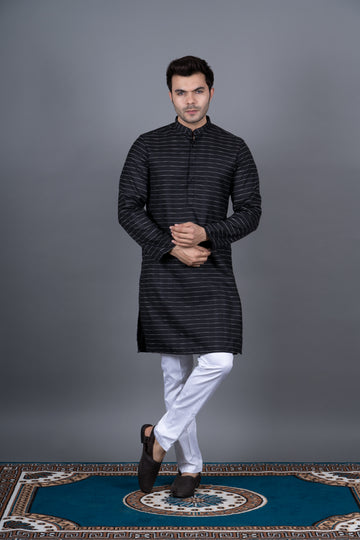 MEN'S STRIPE KURTA (BLACK)