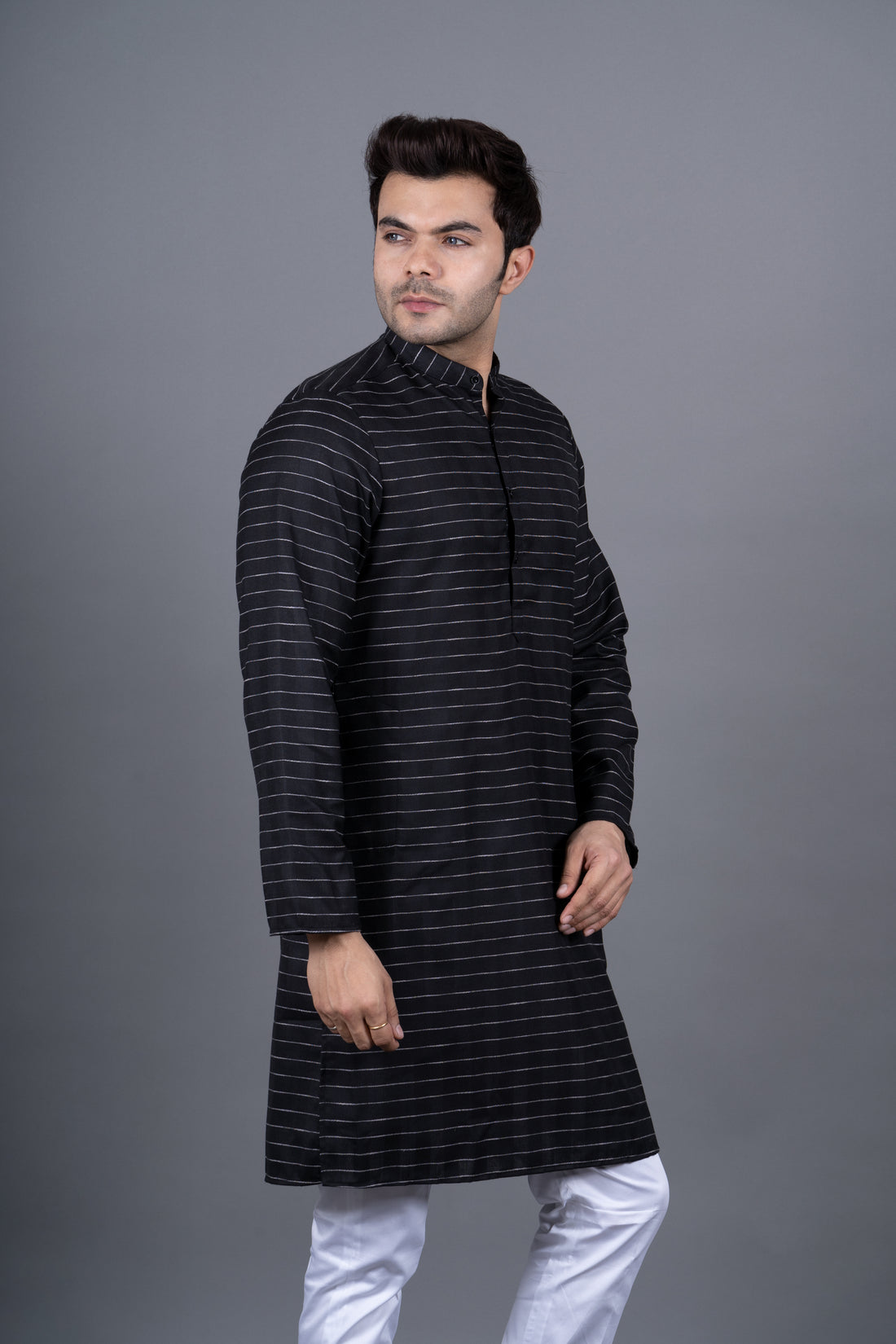 MEN'S STRIPE KURTA (BLACK)