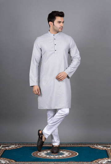 MEN'S SOLID KURTA (GREY)