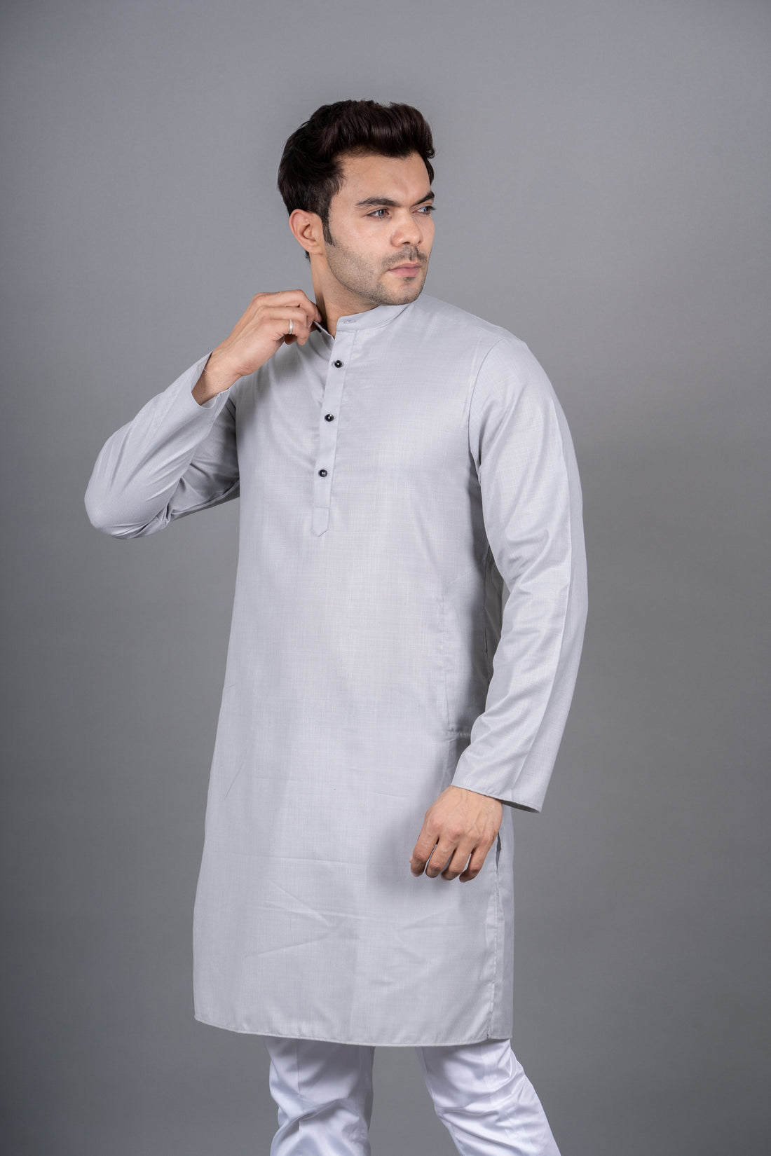 MEN'S SOLID KURTA (GREY)