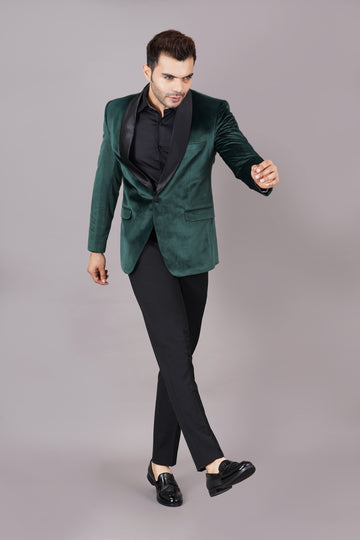 SINGLE BREASTED TUXEDO VELVET BLAZER ( GREEN )