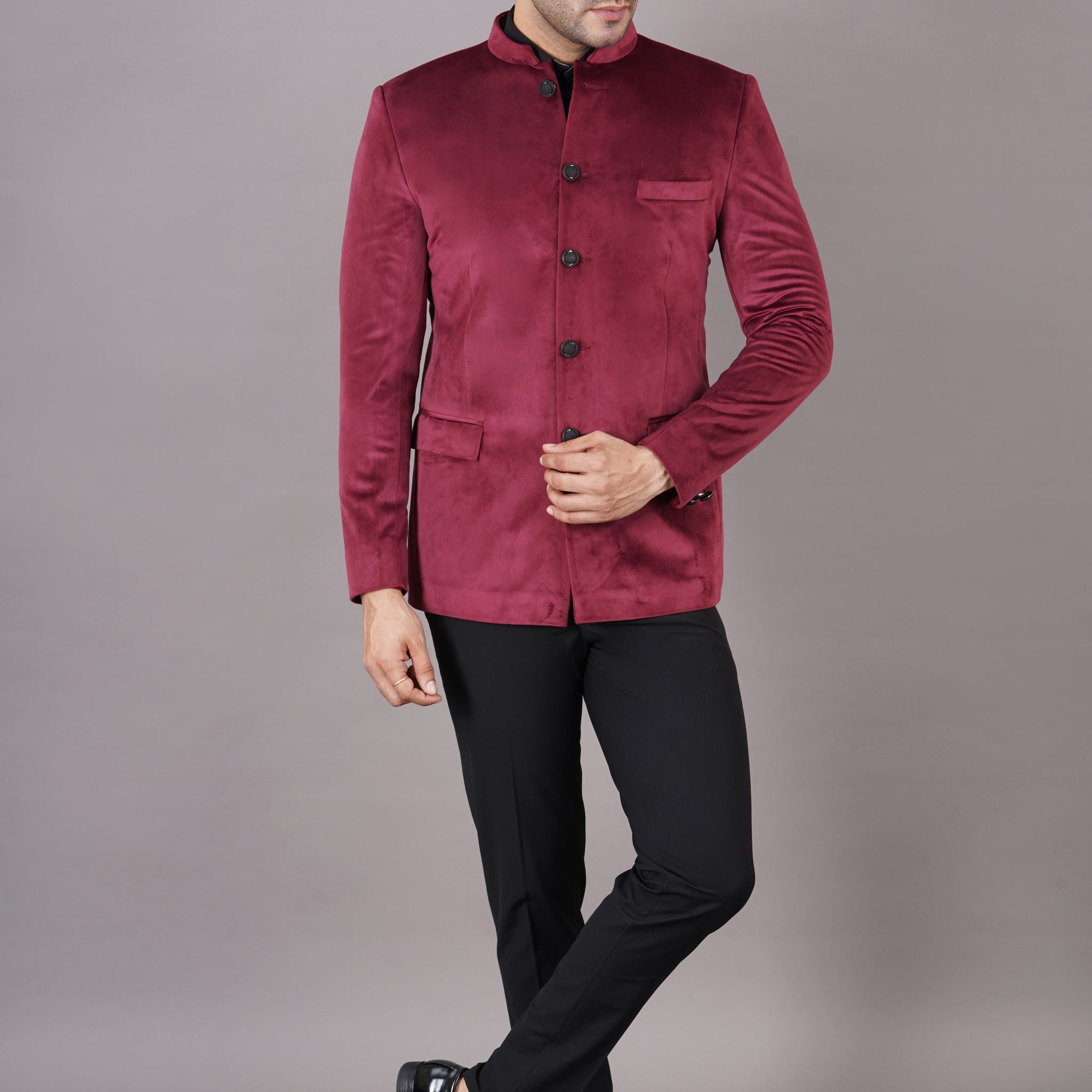 BANDHGALA VELVET BLAZER ( MAROON )