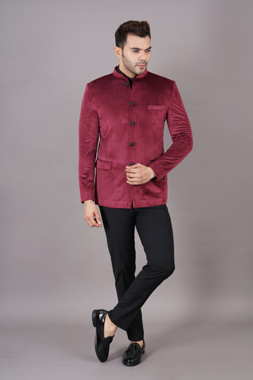 BANDHGALA VELVET BLAZER ( MAROON )