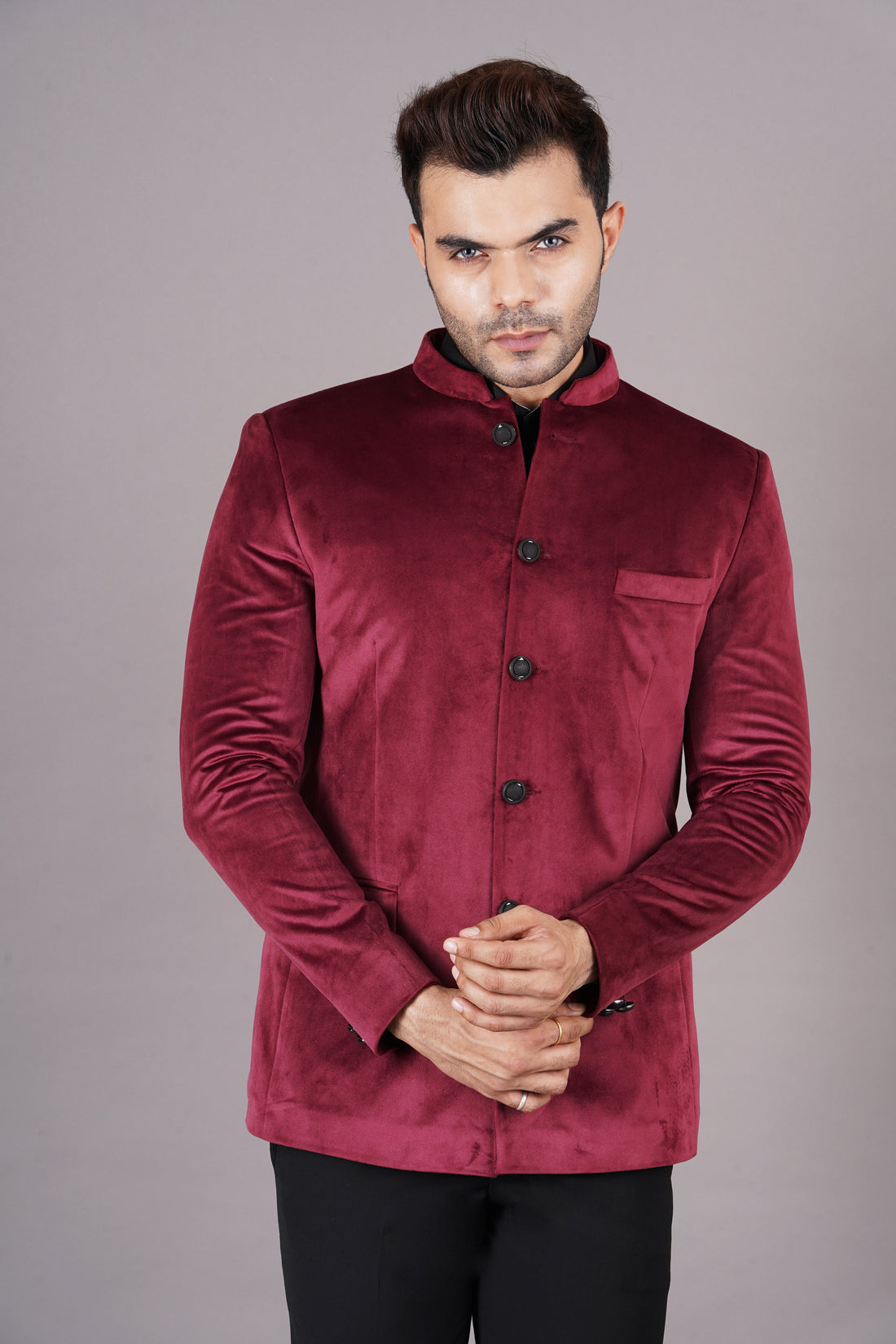 BANDHGALA VELVET BLAZER ( MAROON )