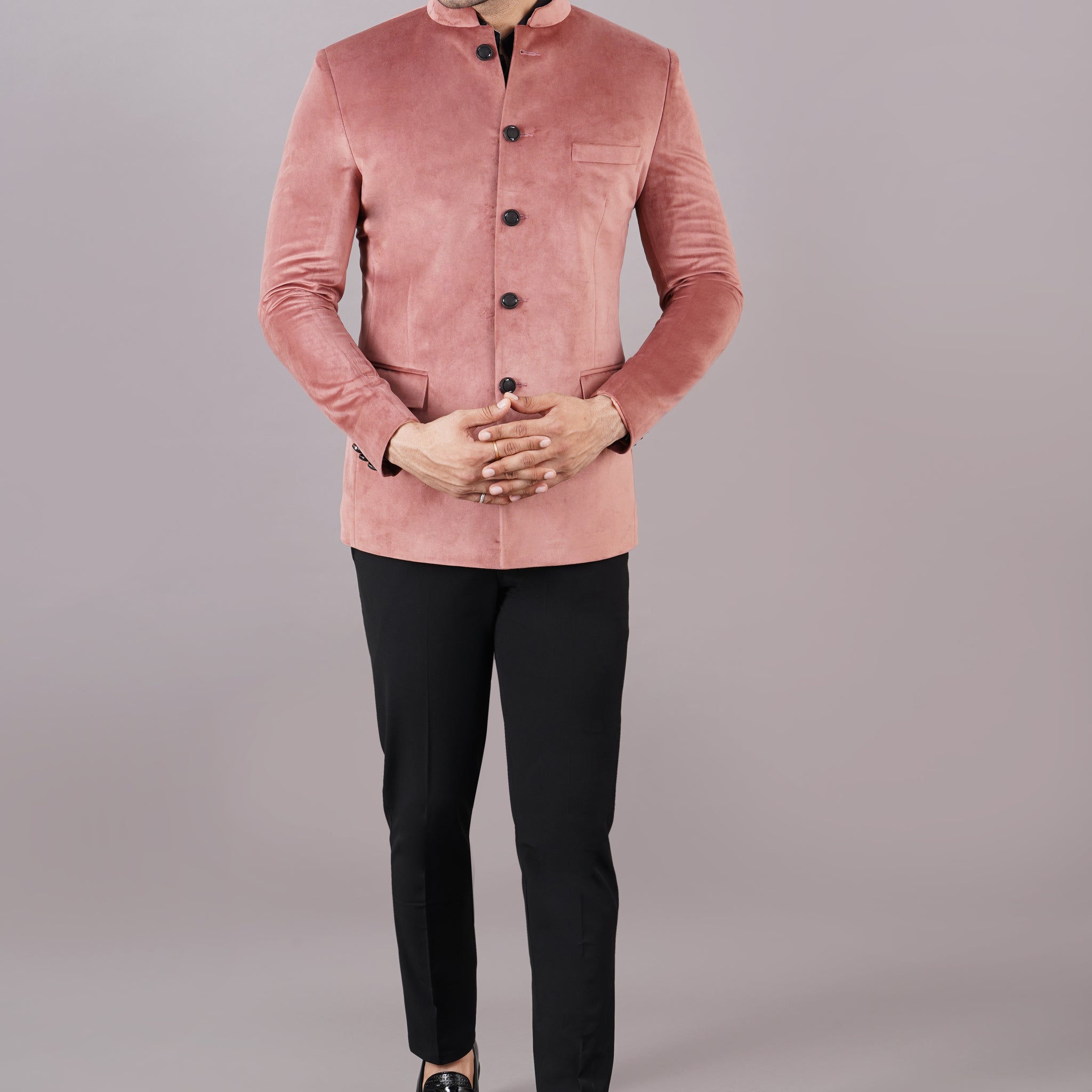 BANDHGALA VELVET BLAZER ( PEACH )