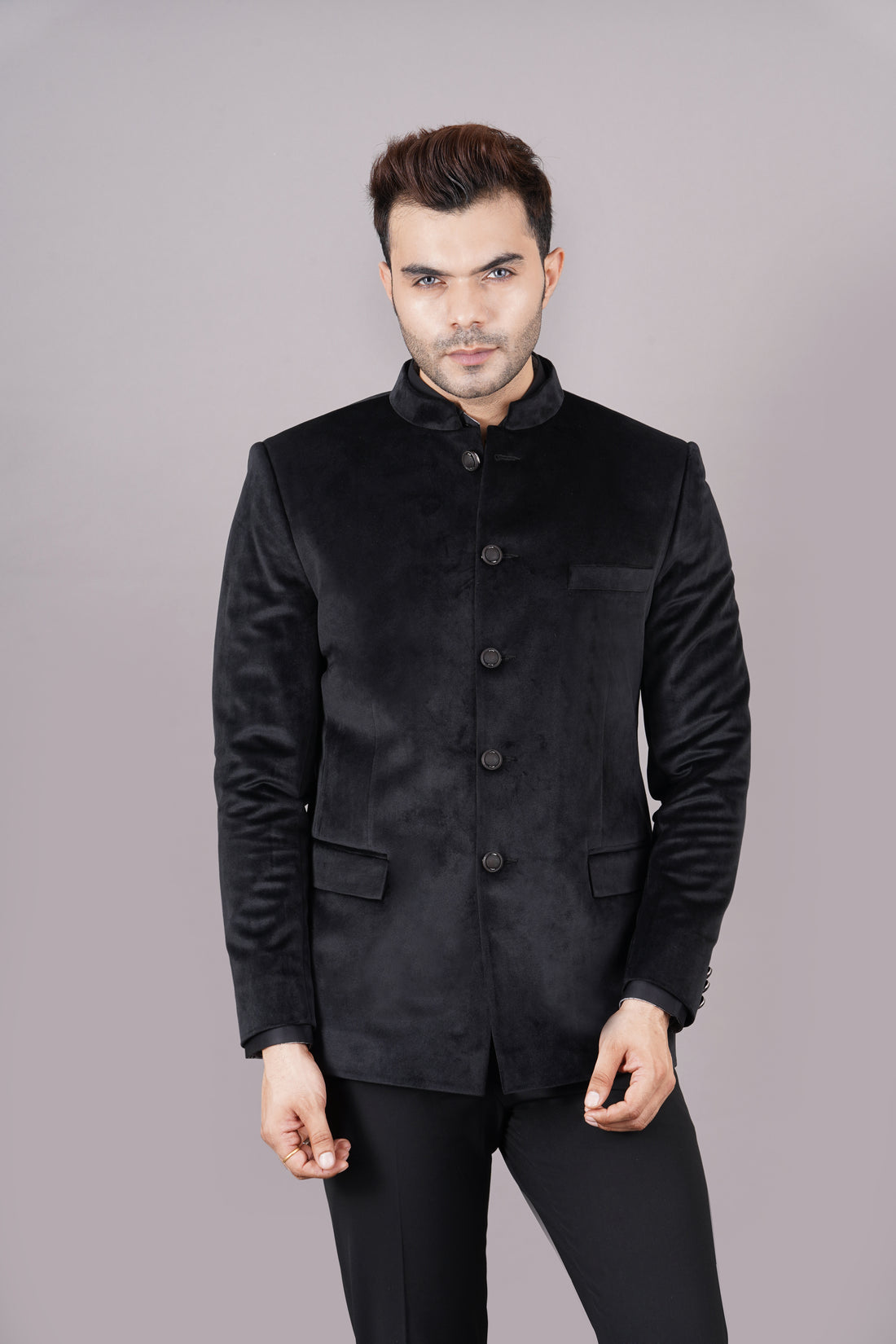 BANDHGALA VELVET BLAZER ( BLACK )