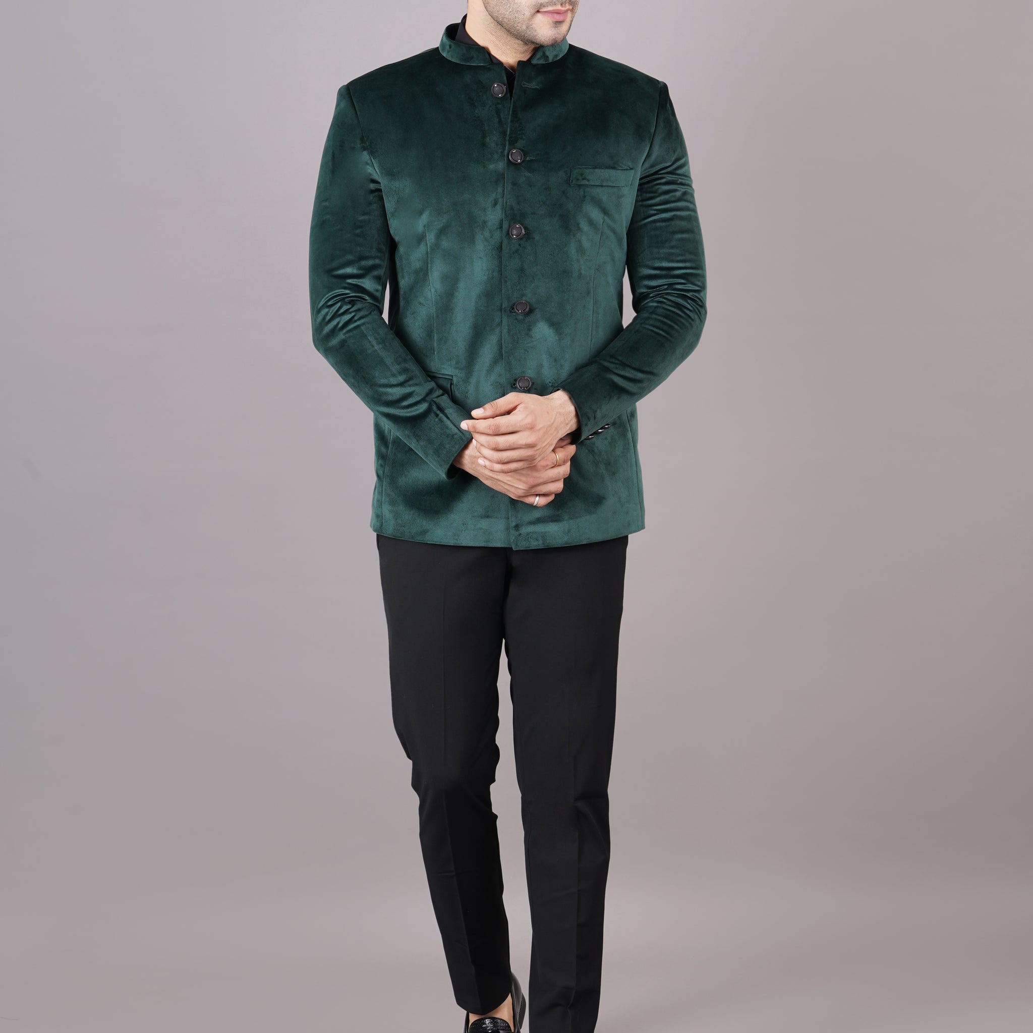 BANDHGALA VELVET BLAZER ( GREEN )