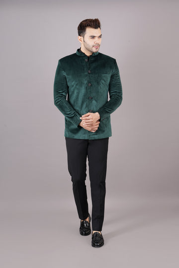 BANDHGALA VELVET BLAZER ( GREEN )