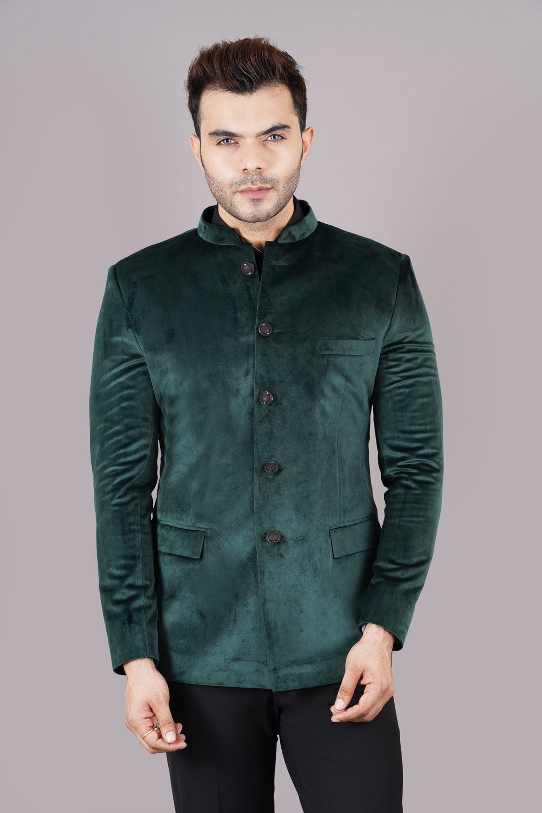 BANDHGALA VELVET BLAZER ( GREEN )