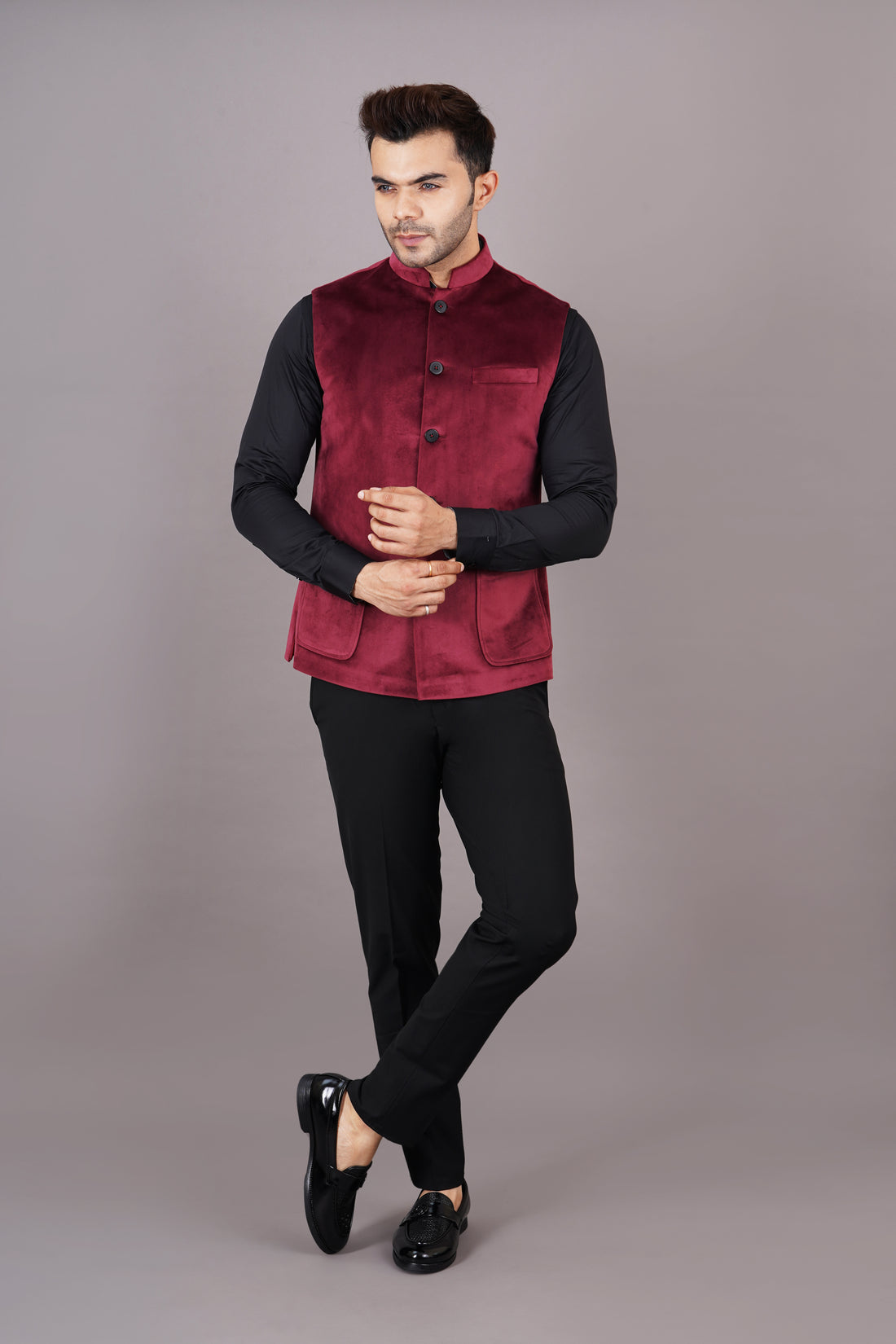 NEHRU JACKETS VELVET ( MAROON )