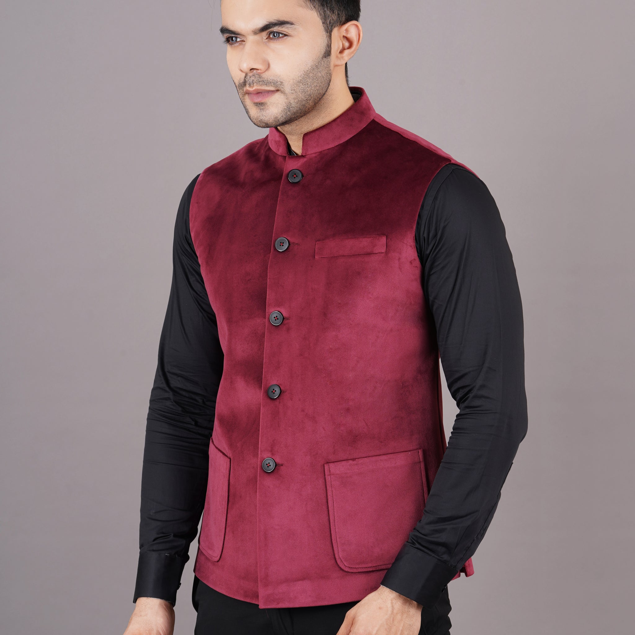 NEHRU JACKETS VELVET ( MAROON )