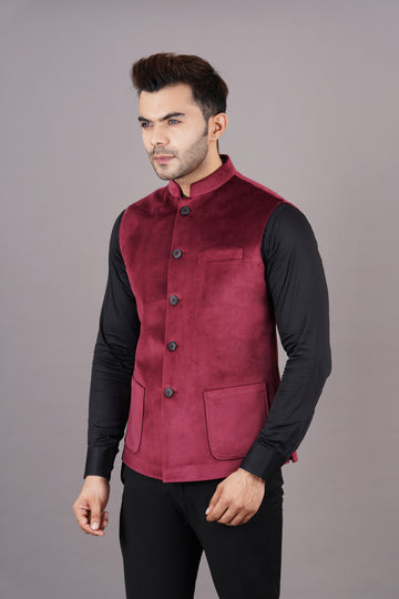 NEHRU JACKETS VELVET ( MAROON )