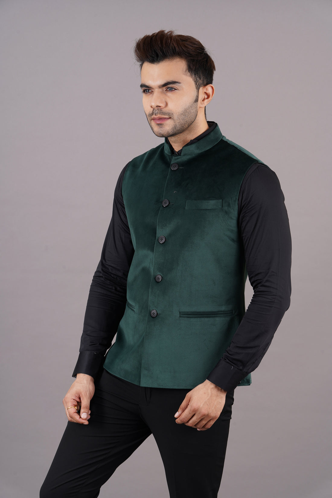 NEHRU JACKETS VELVET ( GREEN )