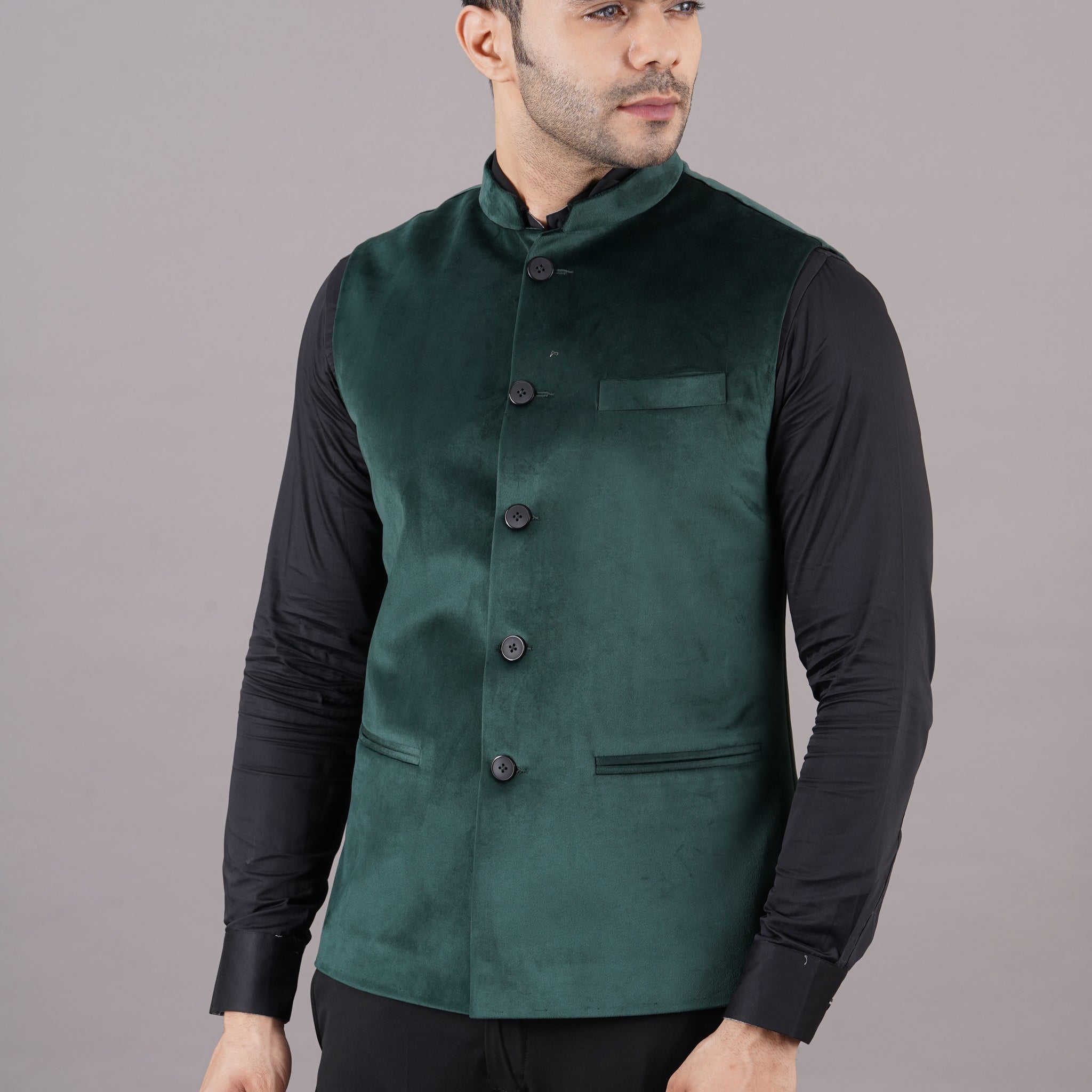 NEHRU JACKETS VELVET ( GREEN )