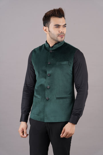 NEHRU JACKETS VELVET ( GREEN )