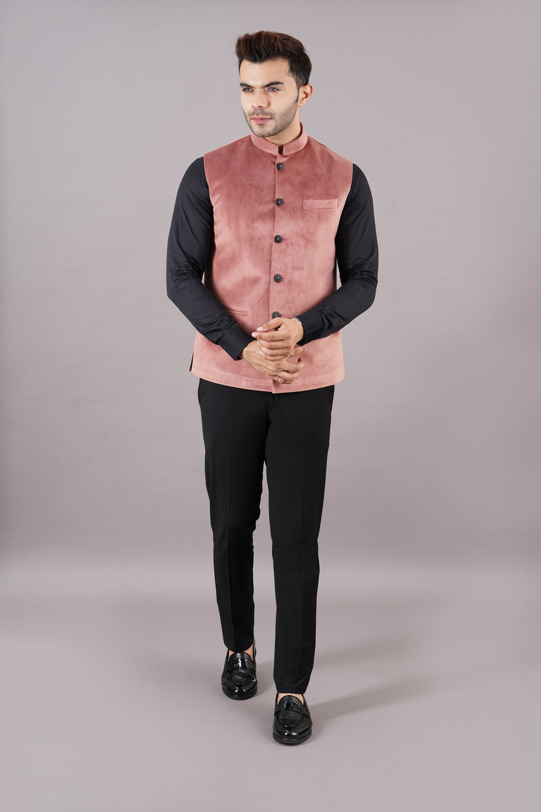 NEHRU JACKETS VELVET ( PEACH )