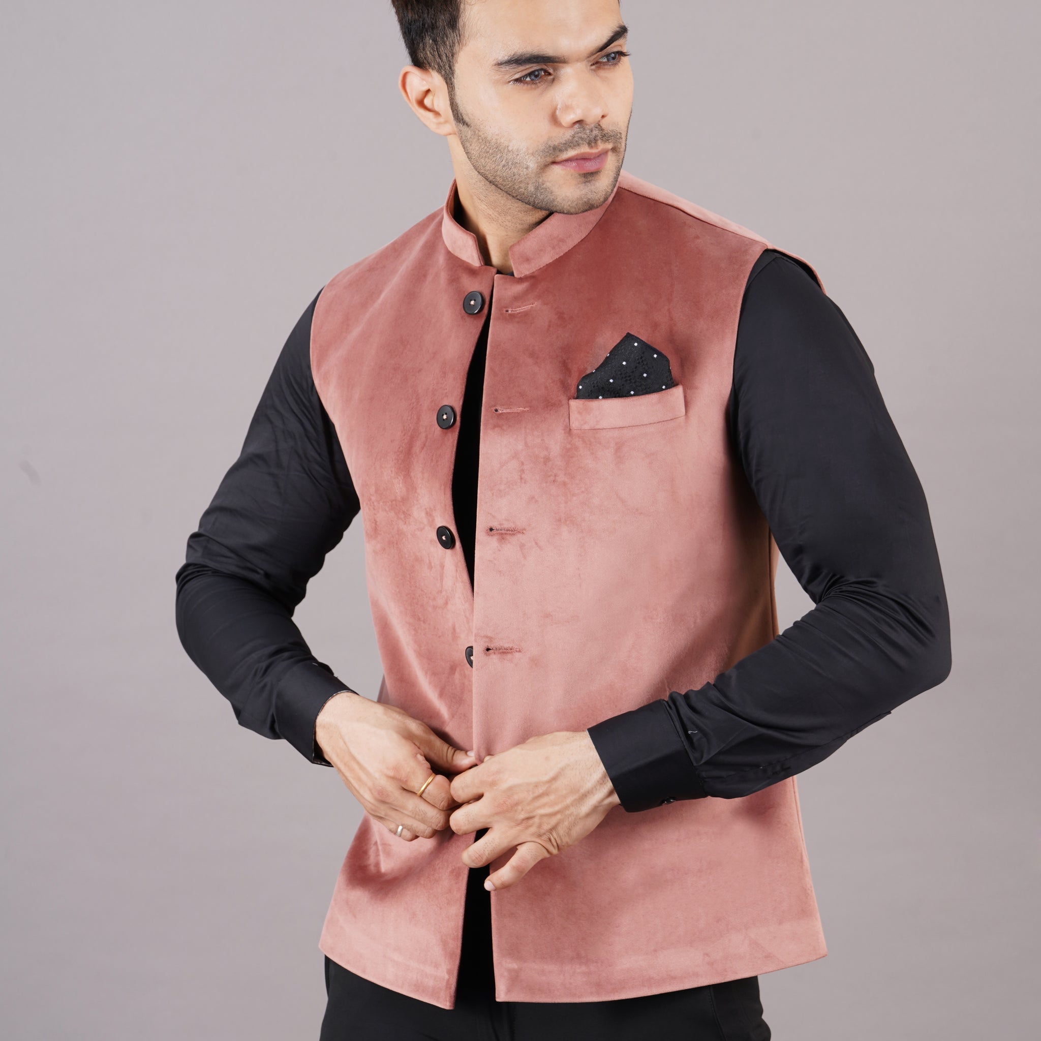 NEHRU JACKETS VELVET ( PEACH )