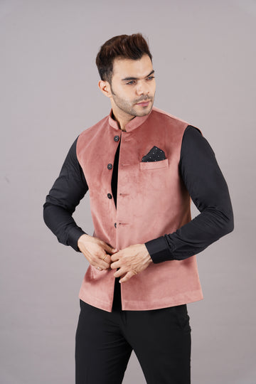 NEHRU JACKETS VELVET ( PEACH )