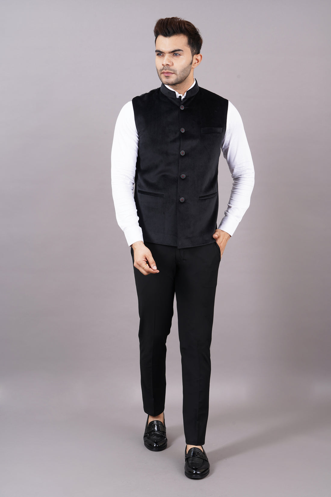 NEHRU JACKETS VELVET ( BLACK )