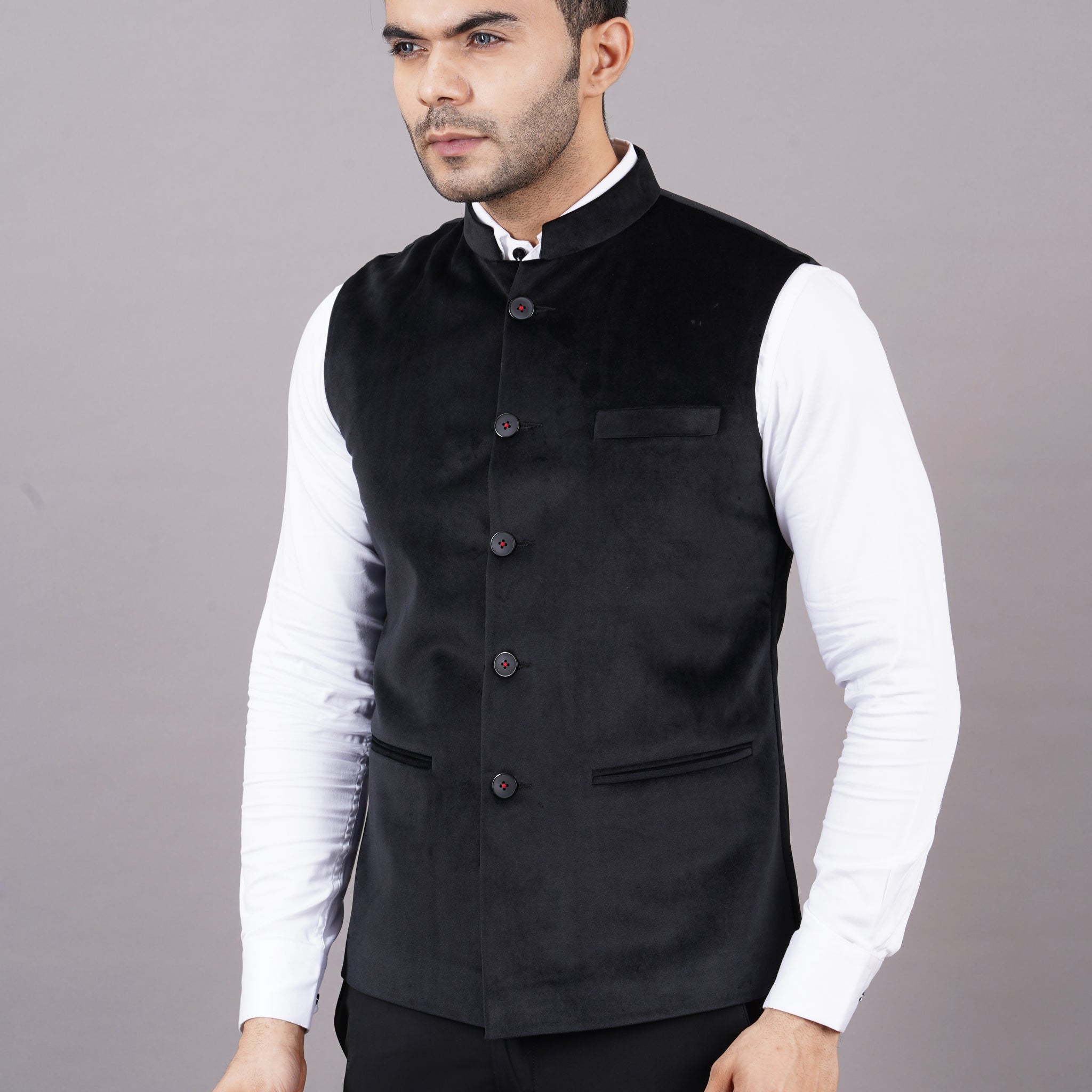 NEHRU JACKETS VELVET ( BLACK )