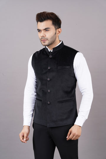 NEHRU JACKETS VELVET ( BLACK )