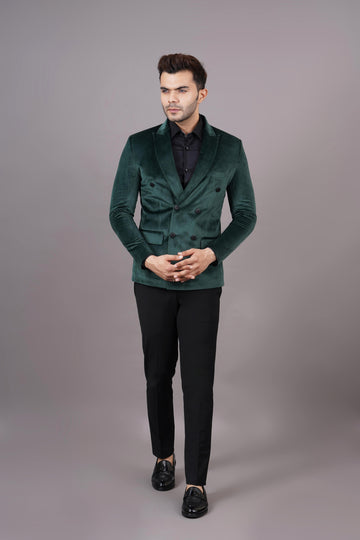 DOUBLE BREASTED VELVET BLAZER ( GREEN )